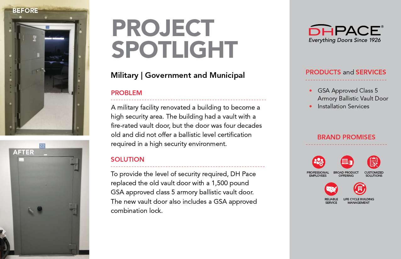 Armory Ballistic Vault Door Installed In Military Facility Dh Pace Company